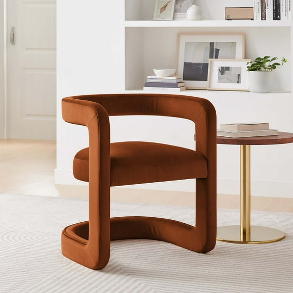 Winslow Performance Velvet Barrel Accent Chair in Rust