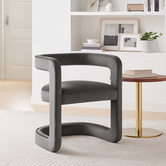 Winslow Performance Velvet Barrel Accent Chair in Storm Gray