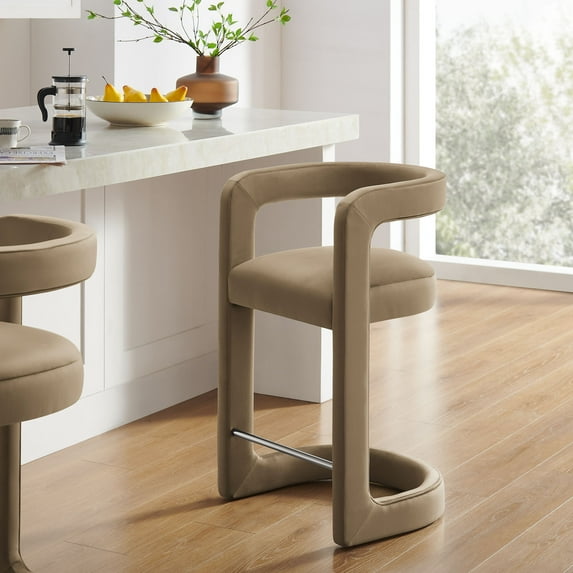 Modway Winslow 27"H Performance Velvet Upholstered Counter Stool in Taupe