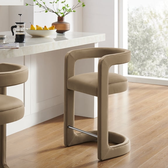 Modway Winslow 27"H Performance Velvet Upholstered Counter Stool in Taupe