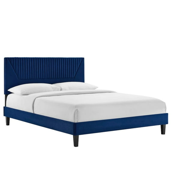 Modway Yasmine Channel Tufted Performance Velvet Full Platform Bed in Navy