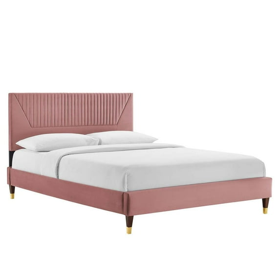 Modway Yasmine Channel Tufted Performance Velvet Queen Platform Bed in Dusty Rose