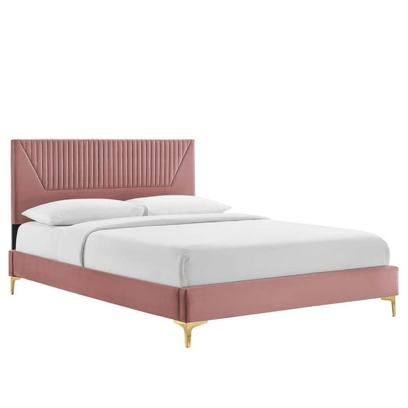 Modway Yasmine Channel Tufted Performance Velvet King Platform Bed in Dusty Rose