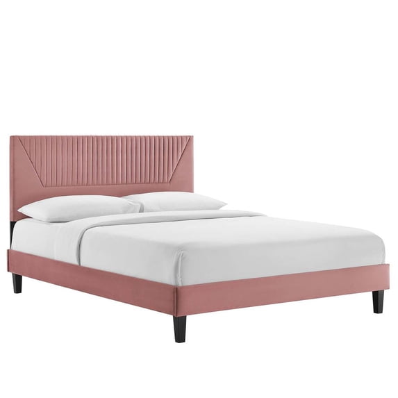 Modway Yasmine Channel Tufted Performance Velvet Twin Platform Bed in Dusty Rose