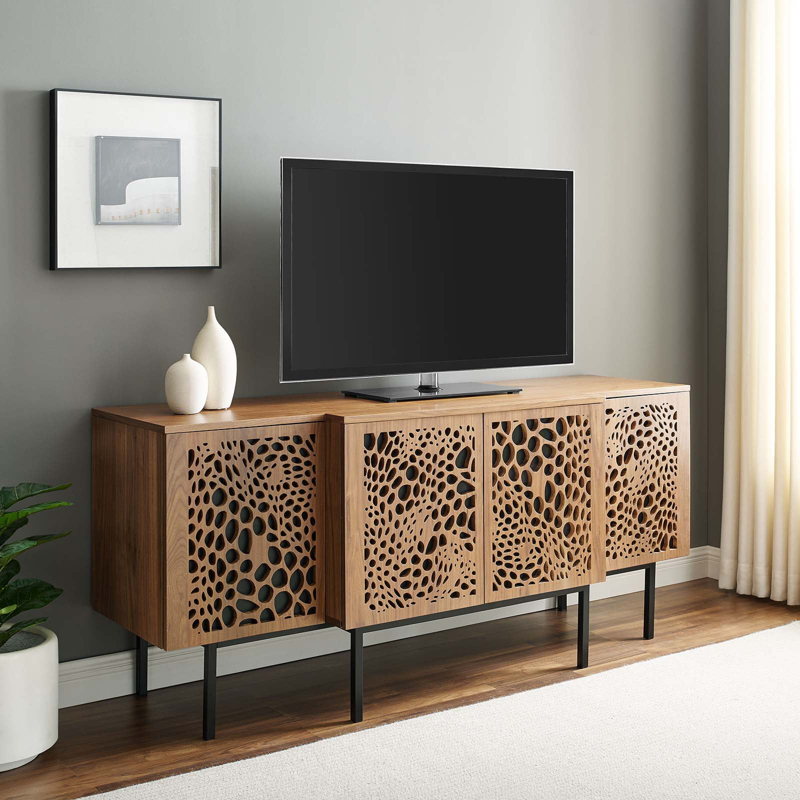 Aspen Walnut Wood Sideboard with Modern Iron Accents