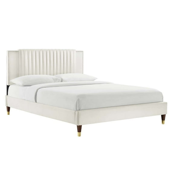 Modway Zahra Channel Tufted Performance Velvet Full Platform Bed in White