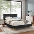 thumbnail image 1 of Modway Zahra Channel Tufted Performance Velvet Queen Platform Bed in Charcoal, 1 of 5