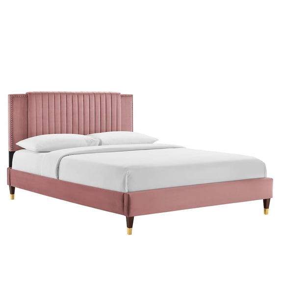 Modway Zahra Channel Tufted Performance Velvet Twin Platform Bed - Dusty Rose