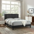 thumbnail image 1 of Modway Zahra Channel Tufted Performance Velvet Twin Platform Bed in Charcoal, 1 of 8