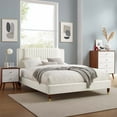 thumbnail image 1 of Modway Zahra Channel Tufted Performance Velvet Twin Platform Bed in White, 1 of 8