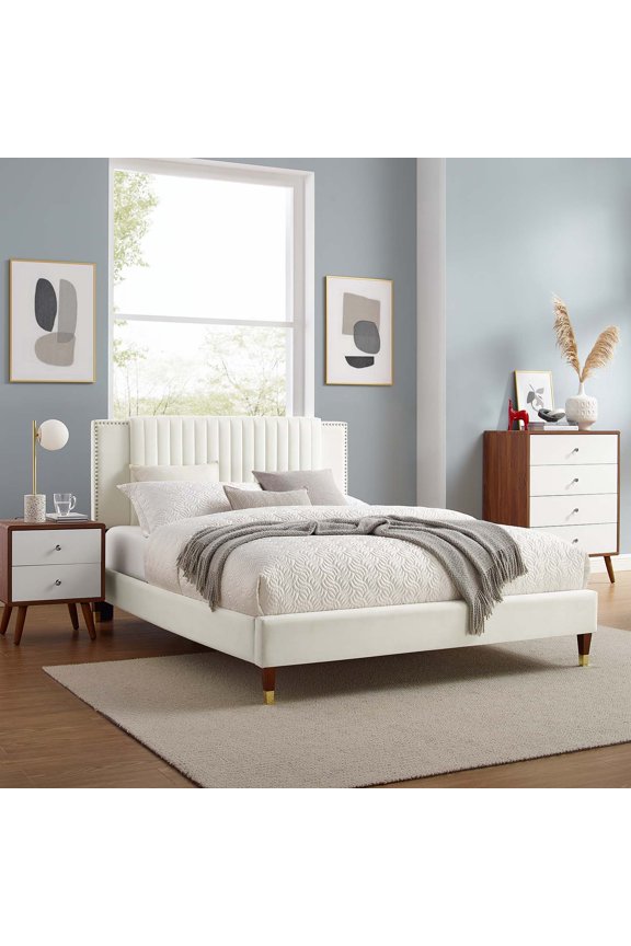 Zahra Channel Tufted Performance Velvet Twin Platform Bed in White