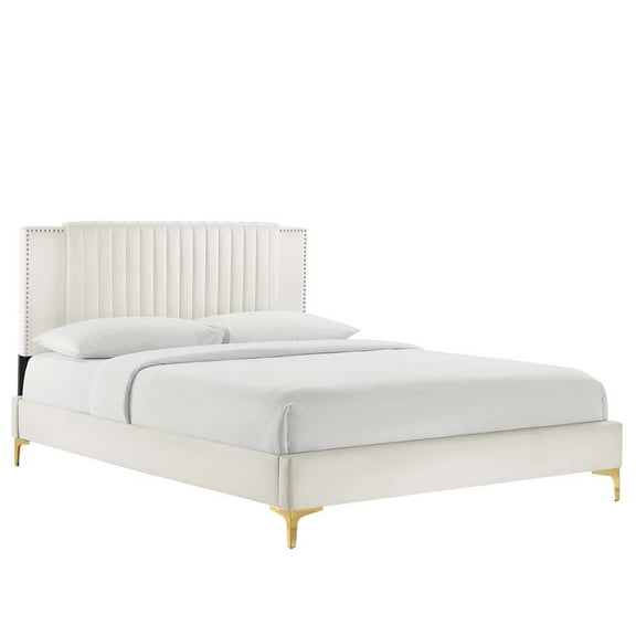 Modway Zahra Channel Tufted Performance Velvet Full Platform Bed in White