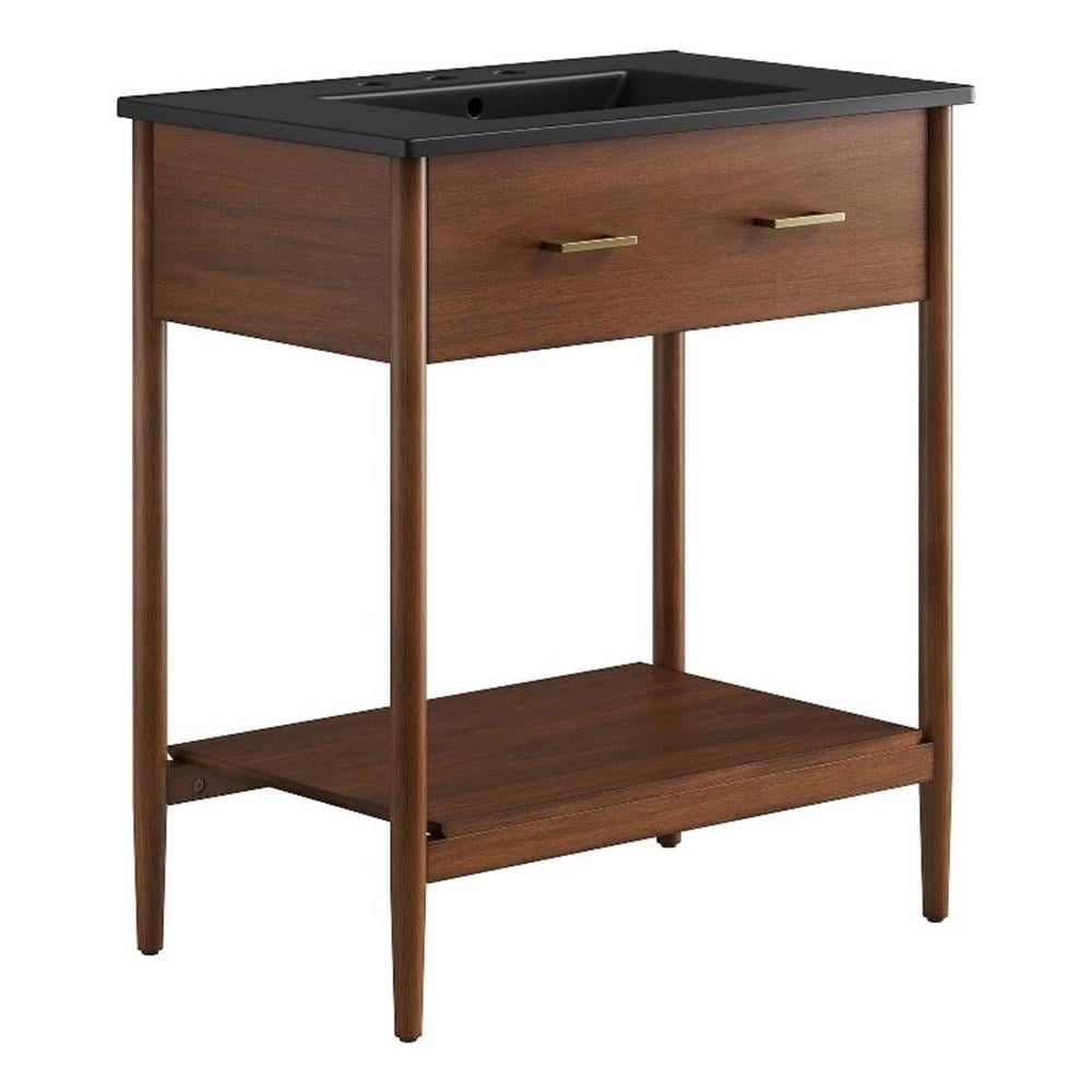 Zaire 30'' Walnut Black Single Bathroom Vanity with Ceramic Top