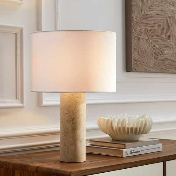 Modway Zenith Travertine Table Lamp With Fabric Drum Shade in Travertine