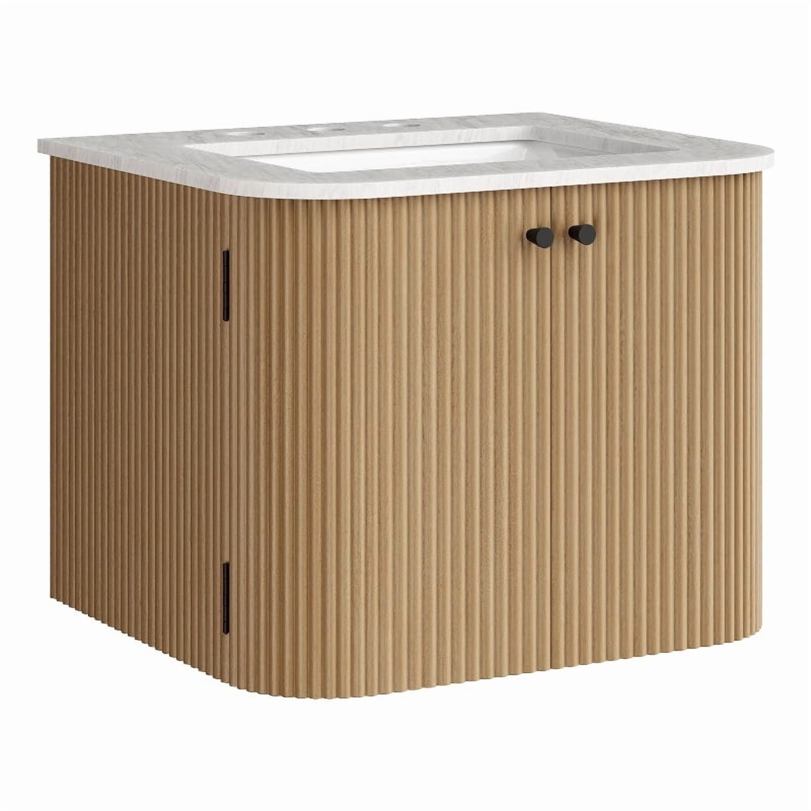 Zia 24" Wall-Mount Bathroom Vanity with Marble Sink in Natural