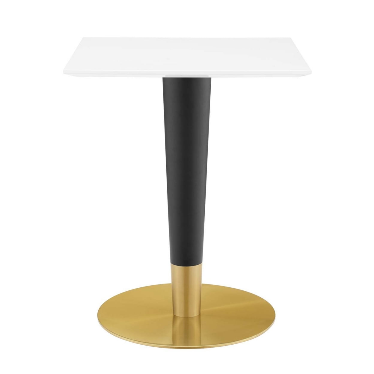 Zinque 24" White MDF Square Dining Table with Black and Gold Pedestal Base