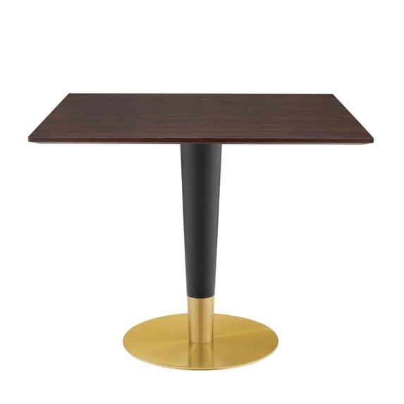 Modway Zinque 36" Square Dining Table in Gold Cherry Walnut