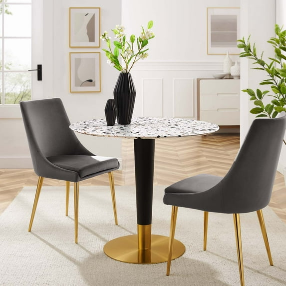 Modway Zinque 36" Round Terrazzo Dining Table in Gold White