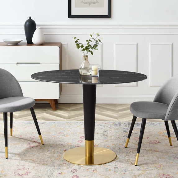 Modway Zinque 42" Oval Artificial Marble Dining Table in Gold Black