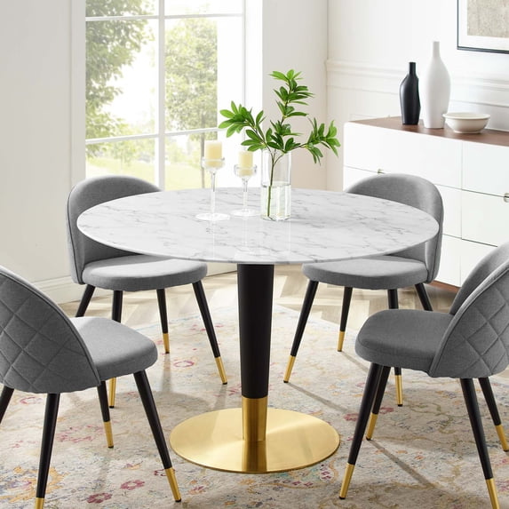 Modway Zinque 47" Artificial Marble Dining Table in Gold White