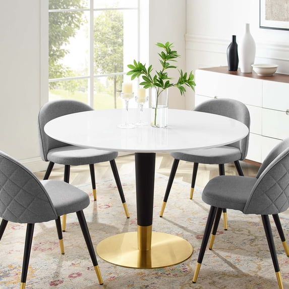 Modway Zinque 47" Dining Table in Gold White