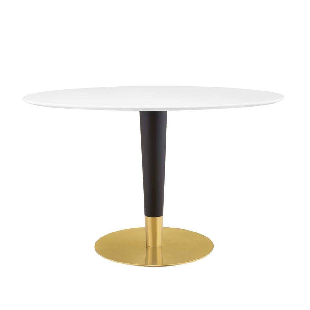 48" White and Gold Round MDF Dining Table with Metal Base