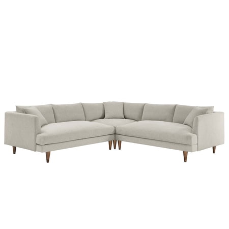 Modway Zoya 3-Piece Fabric Sectional Sofa in Heathered Weave Ivory