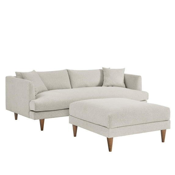 Modway Zoya Fabric Sofa and Ottoman Set in Heathered Weave Ivory