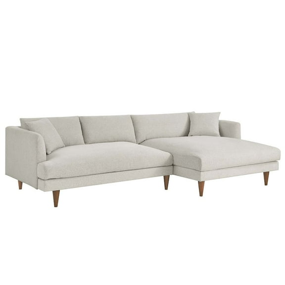 Modway Zoya Right-Facing Down Filled Overstuffed Sectional Sofa in Heathered Weave Ivory