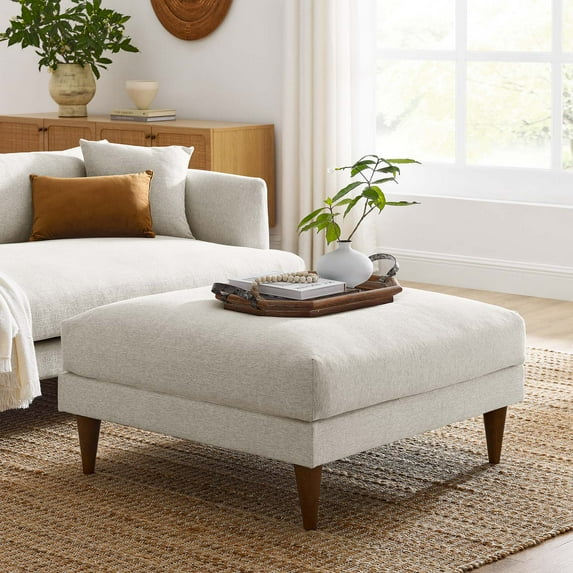 Modway Zoya Upholstered Polyester Fabric Ottoman with Tapered Legs in Ivory