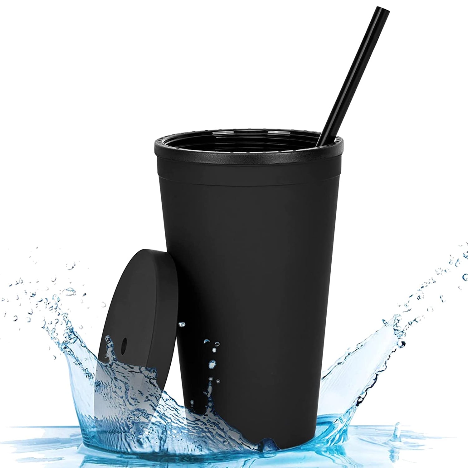 Modwnfy 16 fl oz Acrylic Tumbler with Lids and Straws, Matte Black