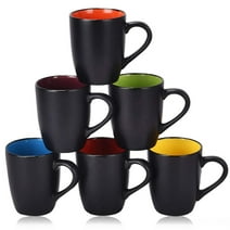 Modwnfy 16 fl oz Coffee Mugs Ceramic Coffee Mug Tea Cups, Set of 6 Coffee Mug Sets, Large Sized Black Coffee Mugs Set Perfect for Coffee, Cappuccino, Tea, Cocoa, Cereal, Restaurant Coffee Mug