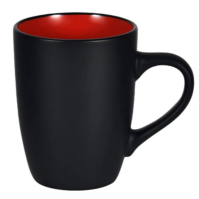 Modwnfy 16 fl oz Red Coffee Mugs Ceramic Coffee Mug Tea Cups, Black Exterior Red Color Interior Ceramic Coffee Mugs, Large Ceramic Coffee Cup for Coffee, Tea, Cocoa, Cereal, Office and Home