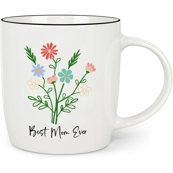 Futtumy Best Mom Ever Ceramic Coffee Mug, Gifts for Mom, White 11 fl oz