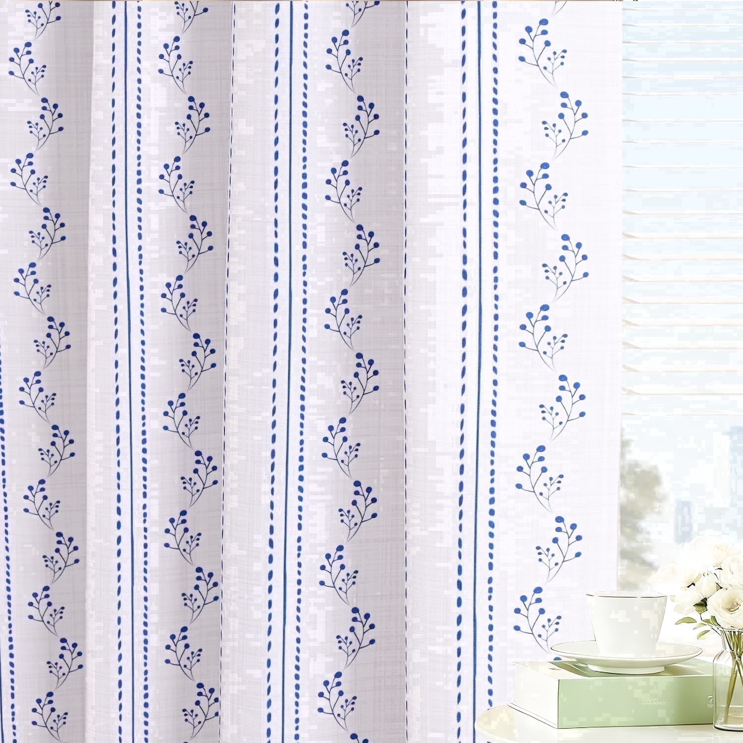 Invoibler Floral Print Curtain Panels, Light Filtering Window Drapes for Bedroom and Living Room, Blue, 52" W x 63" L, Set of 2
