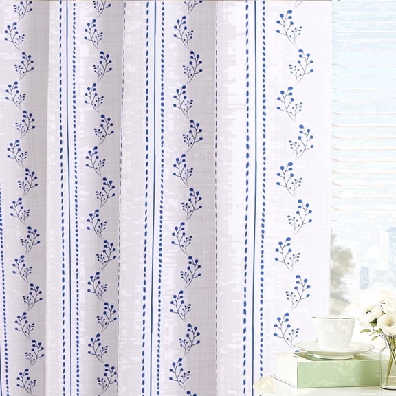 Invoibler Boho Floral Print Curtain Panels, Light Filtering Window Drapes for Bedroom and Living Room, Blue, 52" W x 84" L, Set of 2