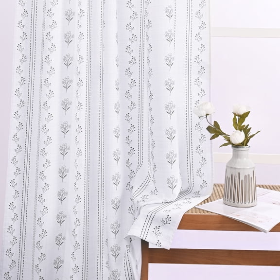 Invoibler Floral Print Curtain Panels, Light Filtering Window Drapes for Bedroom and Living Room, Gray, 52" W x 63" L, Set of 2