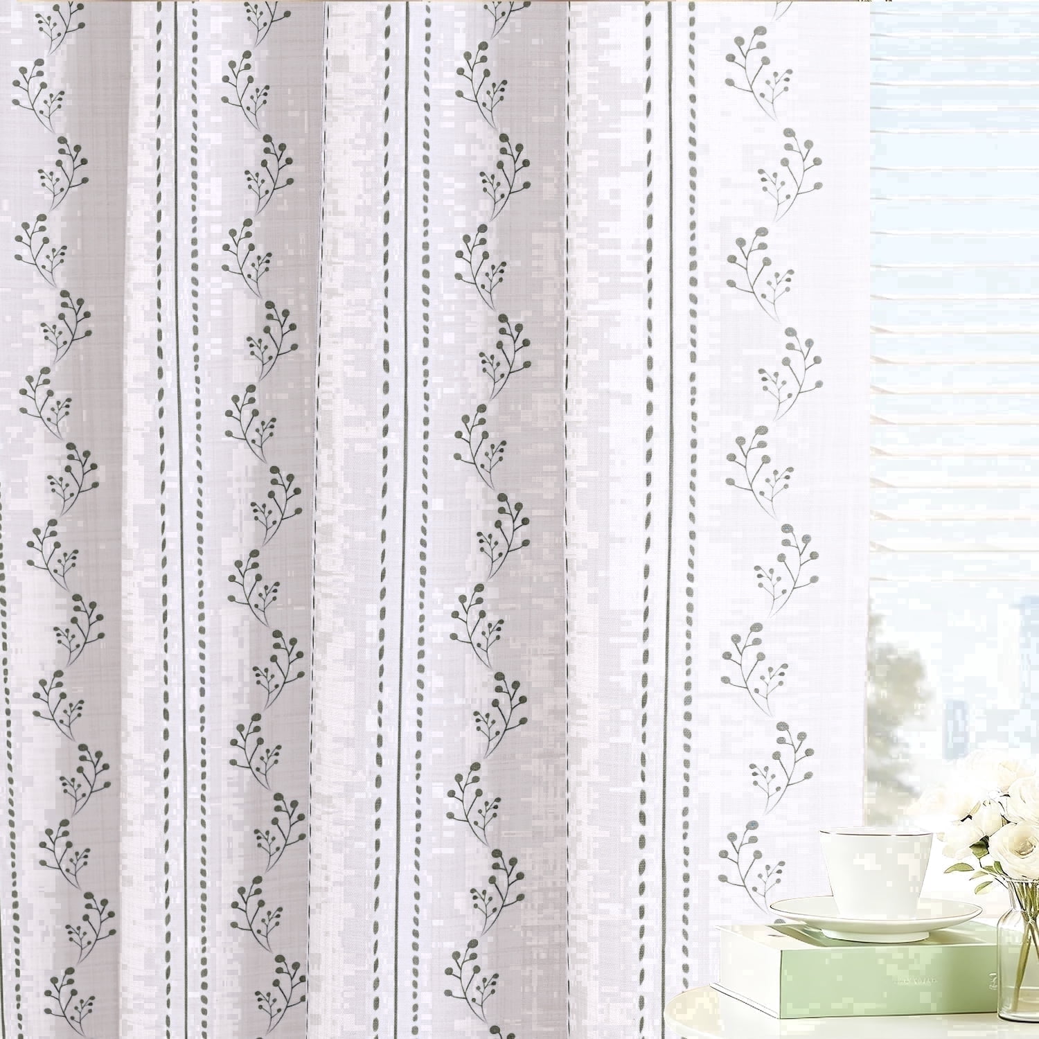 Invoibler Boho Floral Print Curtain Panels, Light Filtering Window Drapes for Bedroom and Living Room, Gray, 52" W x 84" L, Set of 2