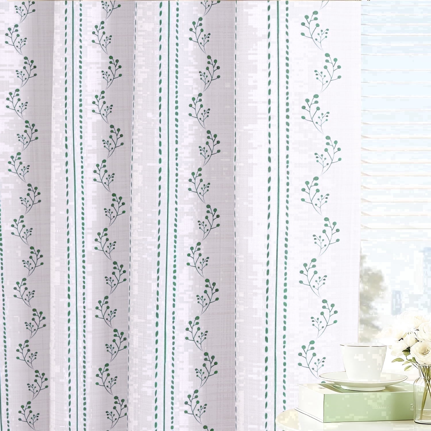 Invoibler Floral Print Curtain Panels, Light Filtering Window Drapes for Bedroom and Living Room, Sage Green, 52" W x 84" L, Set of 2