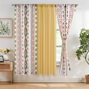 Invoibler Set of 3 Boho Curtains,60-65% Room Darkening Curtain Window Drapes,3 Panel,Yellow-green&White