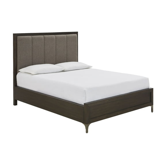 Moe Acacia Wood King Bed with Plush Channel Tufting, Espresso Brown
