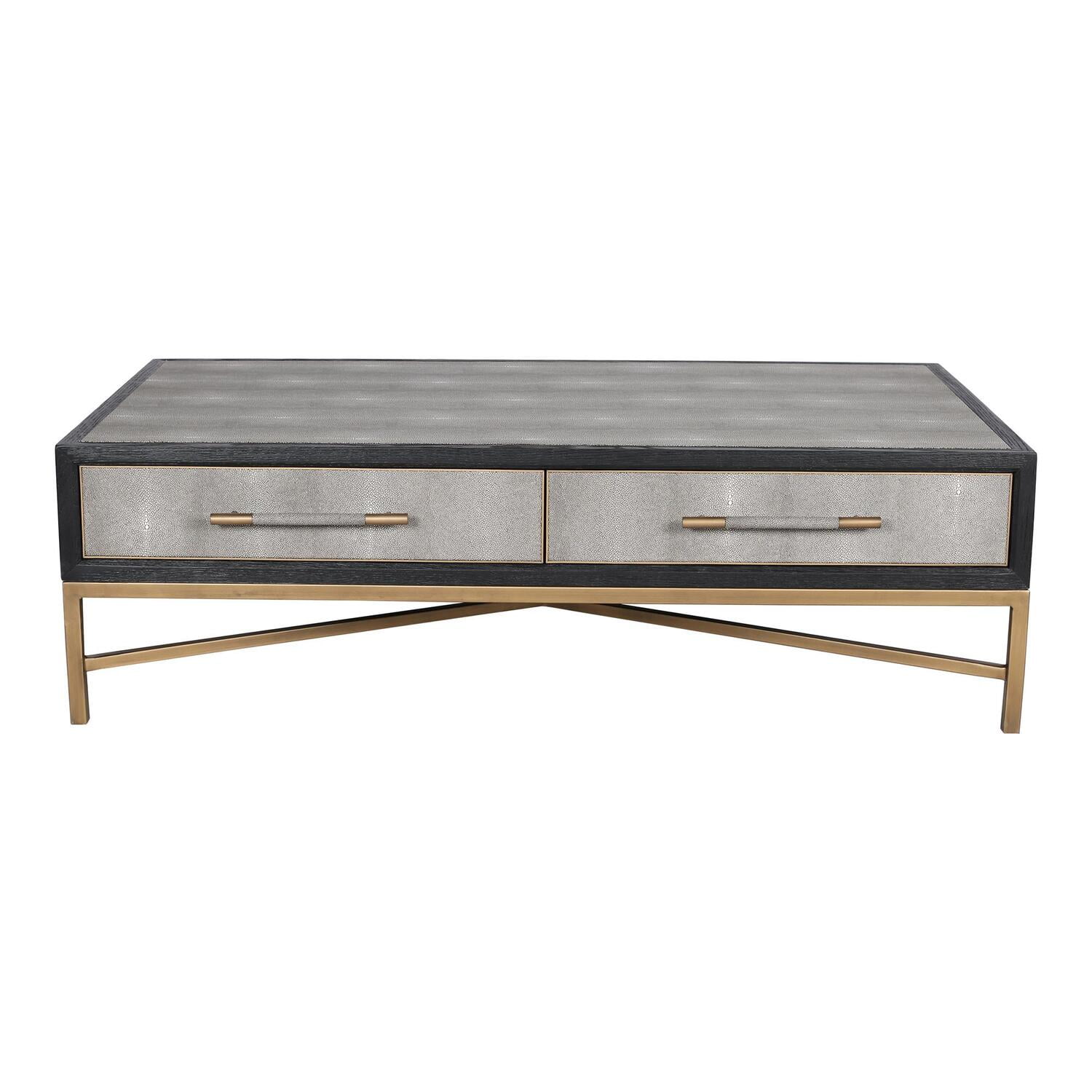 Trent Mako Art Deco Blackened Oak Coffee Table with Brass Accents