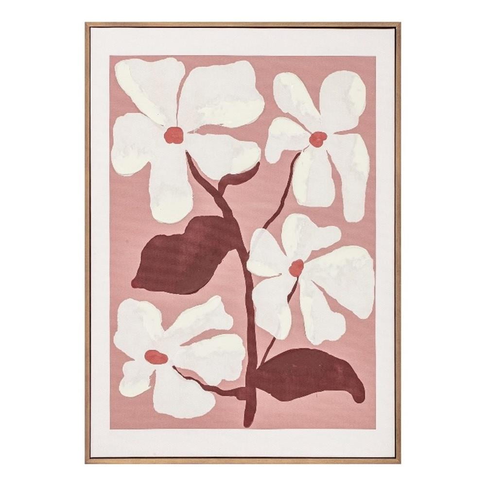 Blush Floral Acrylic Painting on Canvas with Pine Frame