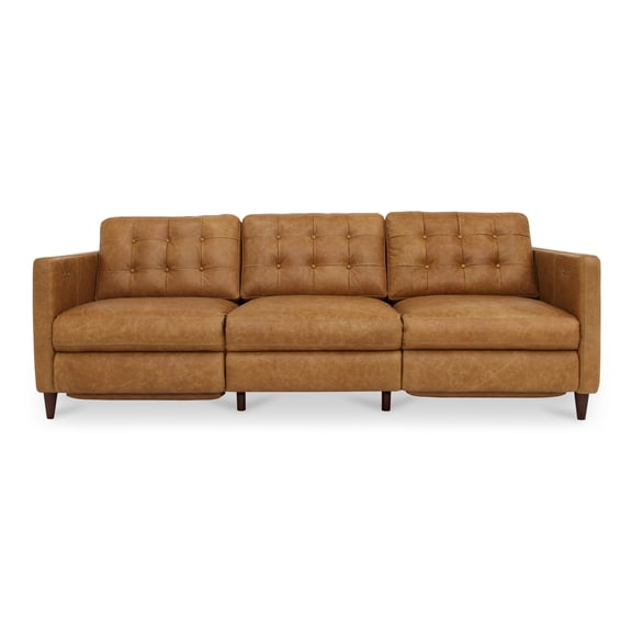 Moe's Home Collection Bridgers Power Recliner Sofa Tan Leather Leather