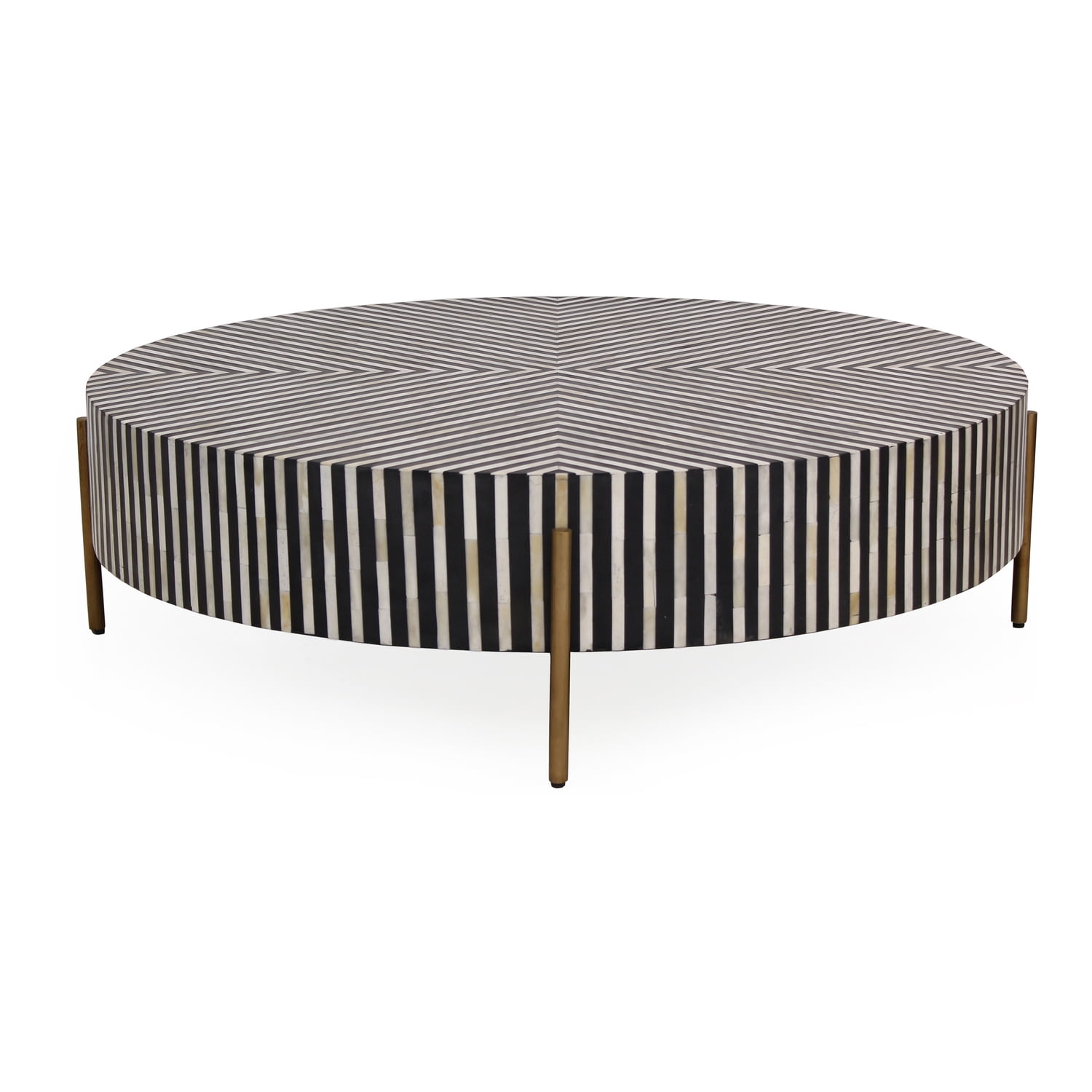 Carnegie Art Deco Round Coffee Table in Camel Bone & Brass