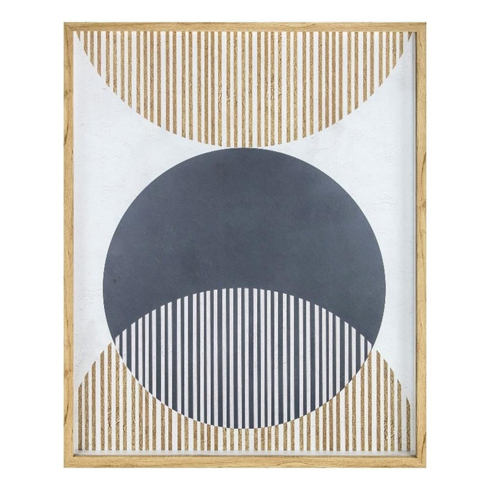Multicolor Abstract Ink Print with Natural Wood Frame
