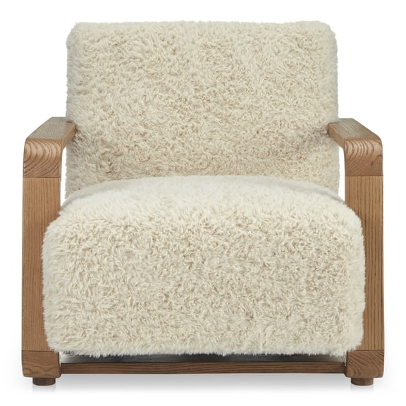 Moe's Home Collection Eckersley Lounge Chair Cream Faux Fur Fabric Chairs
