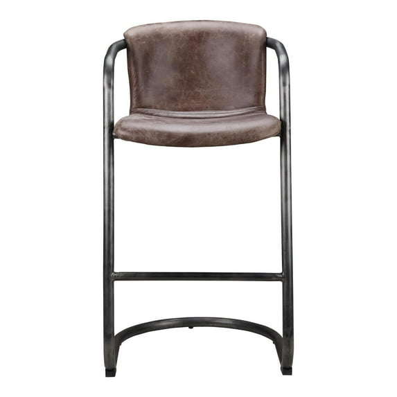 Moe's Home Collection Freeman Barstool Grazed Brown Leather-Set Of Two