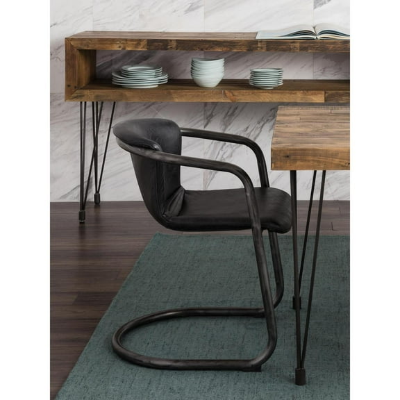 Moe's Home Collection Freeman Dining Chair Onyx Black Leather -Set Of Two
