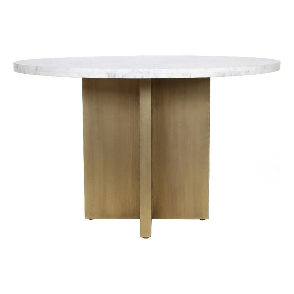48'' White Marble and Brass Round Dining Table